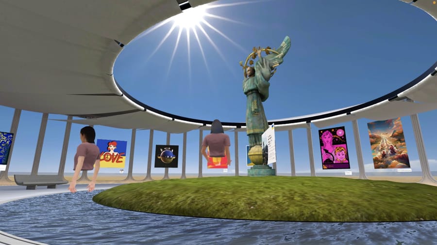 The Peace Pavillion immersive space was created by Ukrainian 3D artist Max Sheika and is now home to NFTs being auctioned with proceeds supporting Ukraine. Image provided by Spatial.