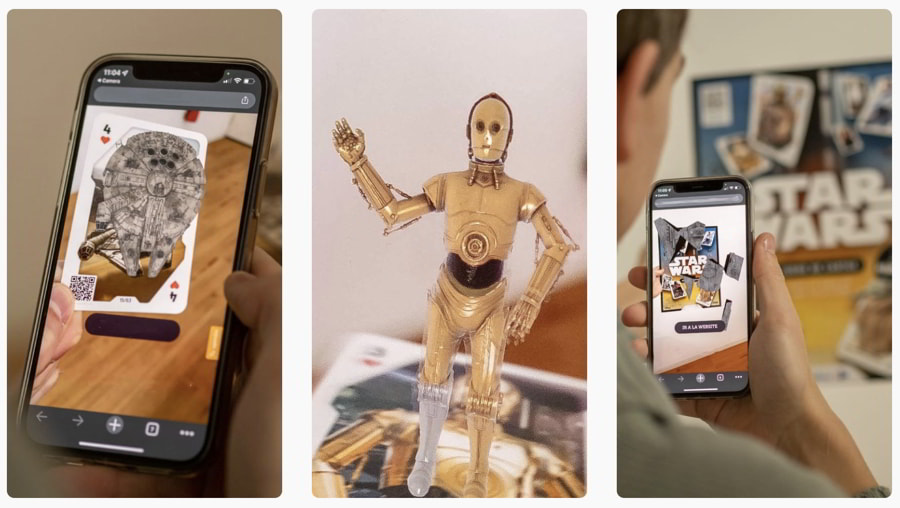 A Star Wars themed card deck, with numerous AR effects and puzzles, created by 8th Wall and VR Owl is a huge success giving away millions of cards. (8th Wall)